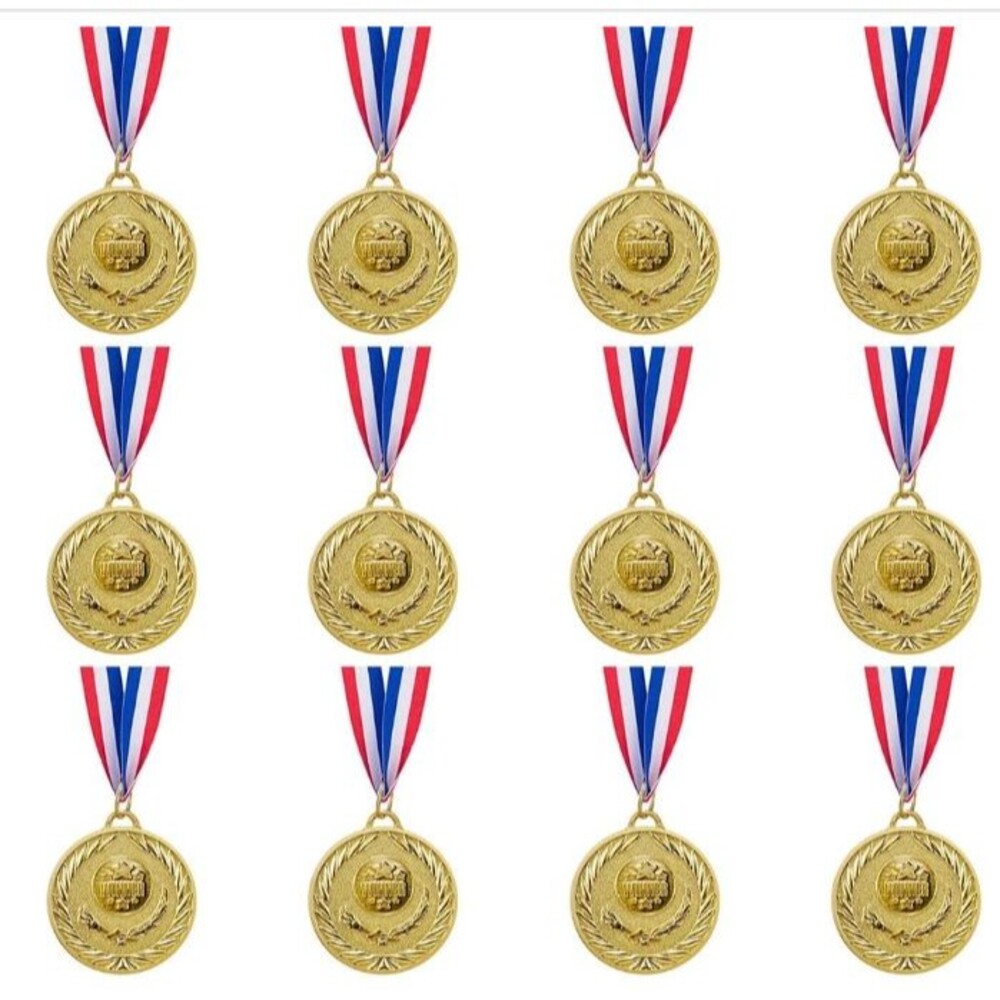 Abaokai 12 Piece Gold Medals with Ribbons Awards 1st Winner Party Sports 2 Inch